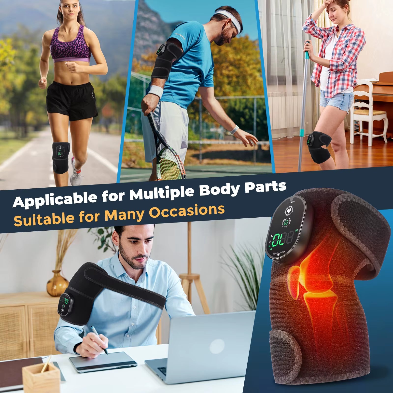 Electric Knee Heating Pad Cordless Adjustable 6 Levels Heated Knee Brace Belt for Knee Shoulder Joint Old Cold Leg Knee Warmer