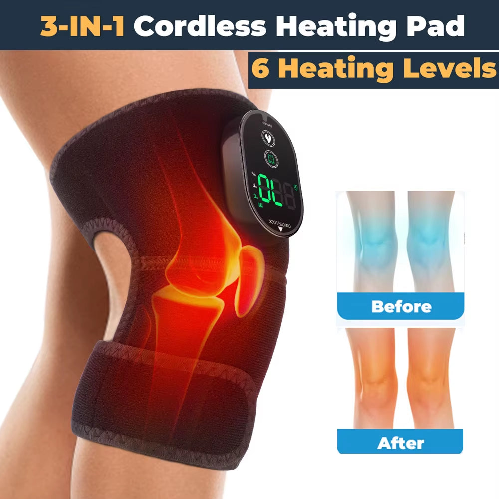 Electric Knee Heating Pad Cordless Adjustable 6 Levels Heated Knee Brace Belt for Knee Shoulder Joint Old Cold Leg Knee Warmer