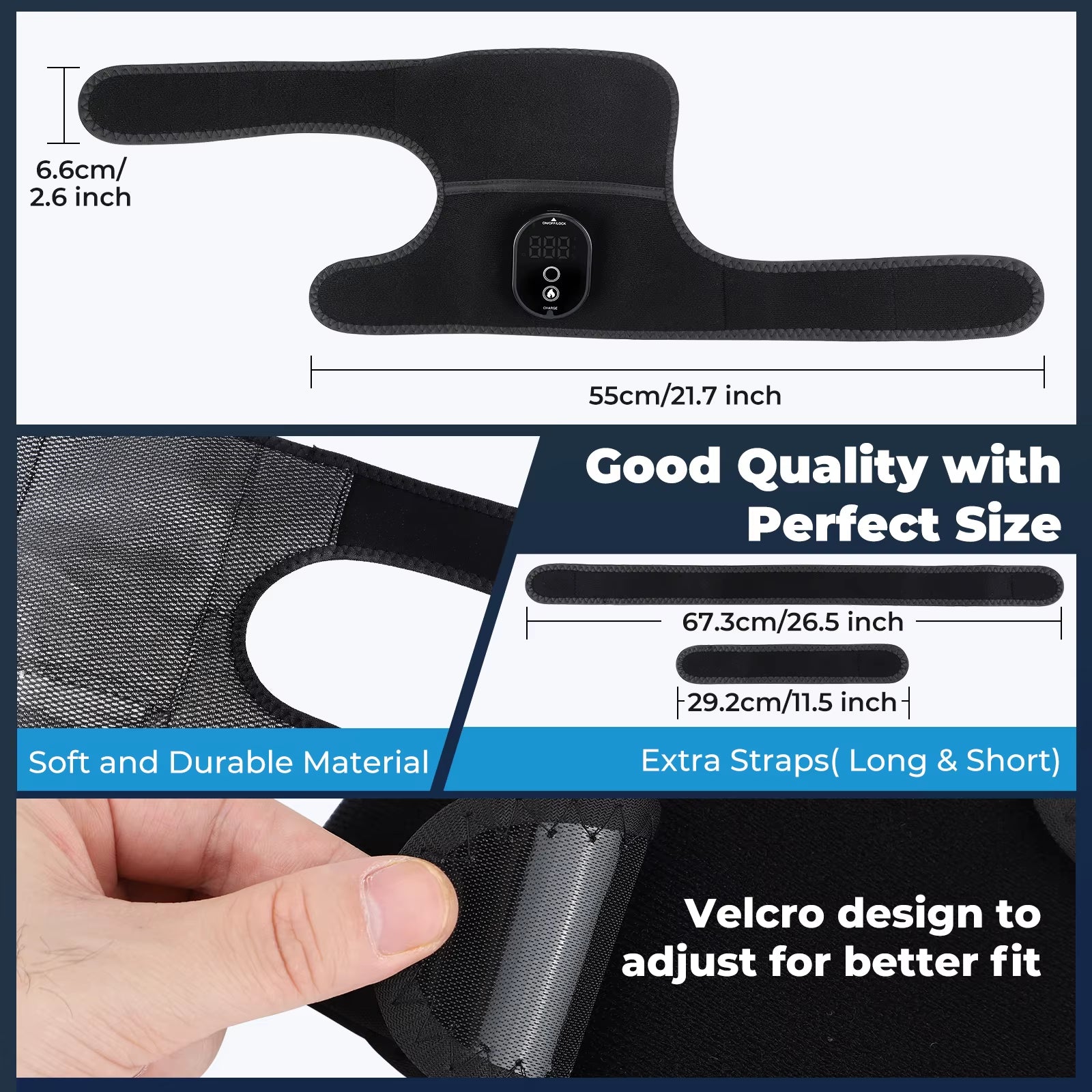 Electric Knee Heating Pad Cordless Adjustable 6 Levels Heated Knee Brace Belt for Knee Shoulder Joint Old Cold Leg Knee Warmer